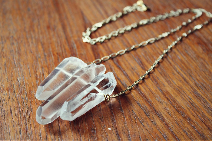 Triple Quartz Spike Necklace - Gold