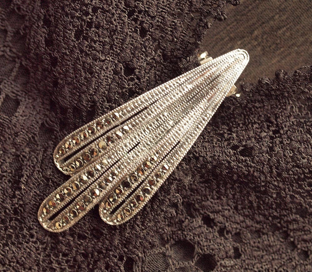Rare Edwardian Dress Clip - Theodor Fahrner Silver and Marcasite  - Jugendstil - Signed TF 925 - DRGM