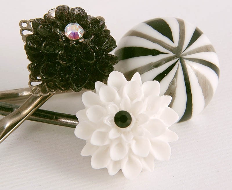 Hair Pins Black and White Flower Jewelry Hair Clips Gifts Under 15