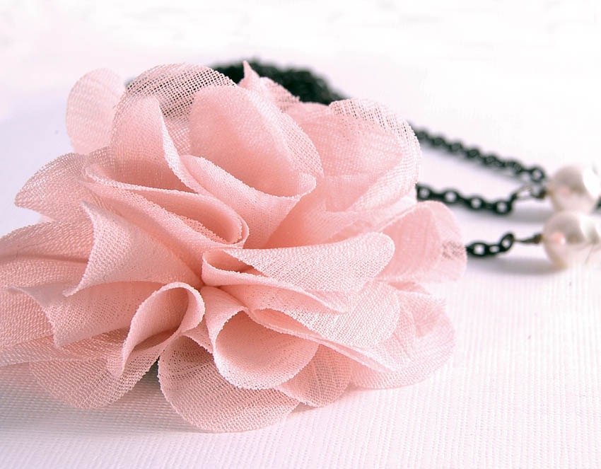 Pink Flower Necklace,  Fabric Necklace, Pastel Jewelry Gifts for Sister Her Girl