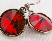 Ruby Dangle Earrings, Red Swarovski Crystal Geometric Earrings, Gunmetal Modern Gifts for Her Under 20 - LAST PAIR