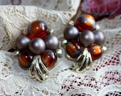 Vintage Coro Earring Amazing Amber and Grey Beads unusual colors