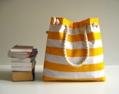 Sailor Tote Bag --for market or beach or gym-- -yellow and white bold striped, X-Large and cotton rope straps-