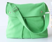Modular Messenger Bag in Apple Green / Shoulder Bag / Laptop Bag / Diaper Bag / Travel Bag / Pleated Bag / flap / long strap / chartreuse