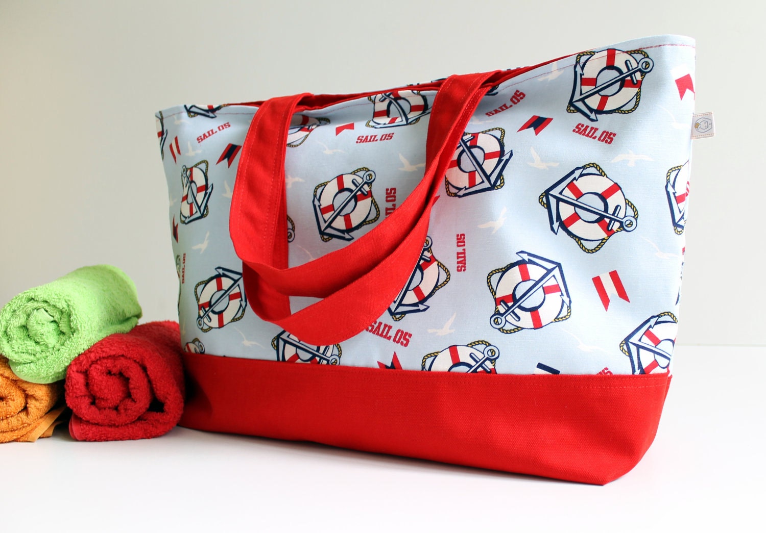 Beach Bag in Nautical Print - EXTRA LARGE - Sailor / Diaper Bag / Summer Fashion / Sea / Texture / Summer Trends / Gifts for her / Shoulder