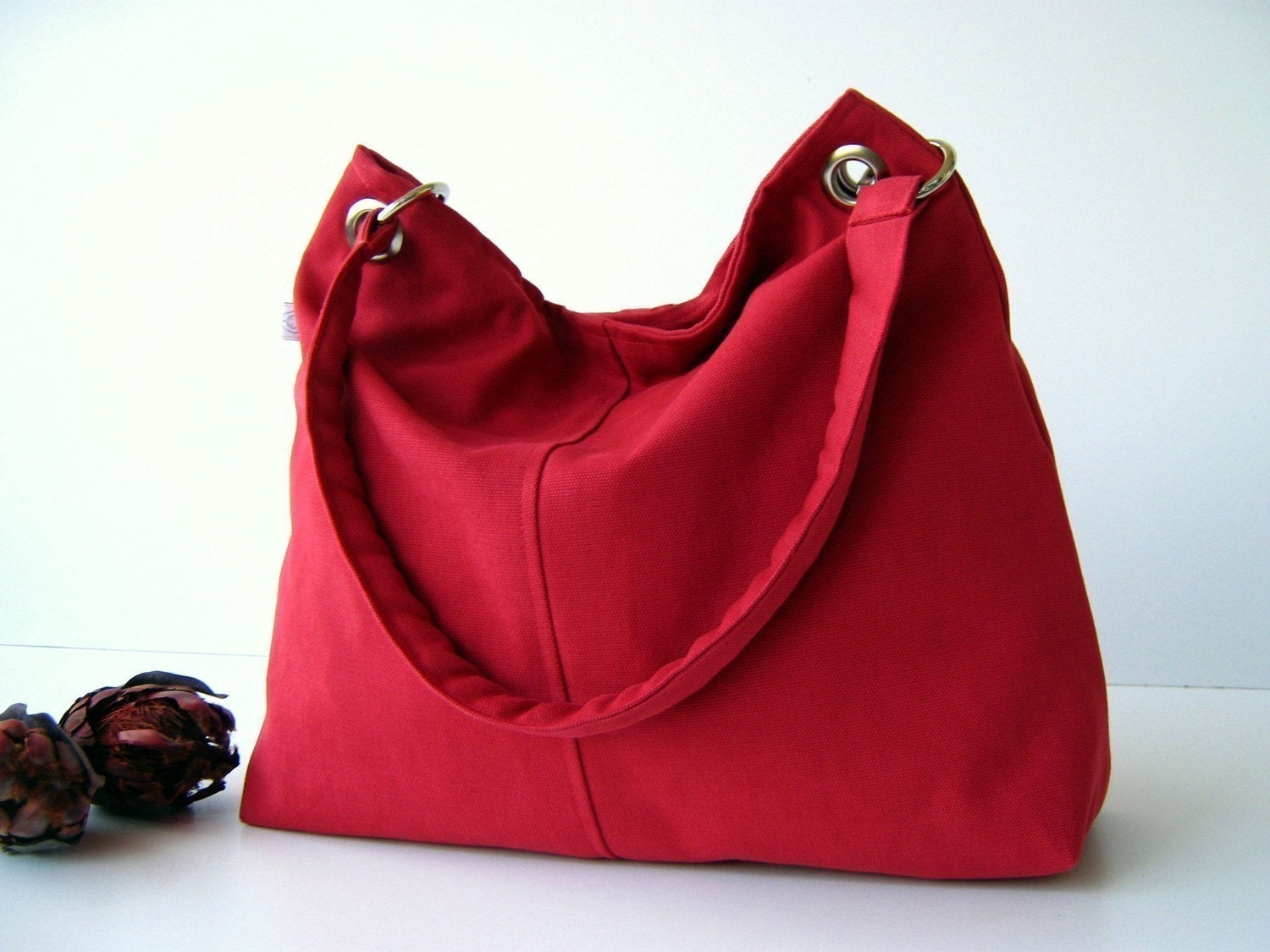 Classy Hobo Bag in Carmine Red - with top ZIPPER CLOSURE -- Large