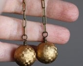 Golden Beaded Earrings with Vintage Lucite Beads - Disco Earrings
