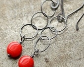 Cherry Red Glass Drop Earrings with Vintage Glass Beads and Oxidized Sterling Silver