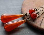 Cinnamon Lucite Teardrop Earrings with Vintage Lucite Beads - Earthy Retro Earrings