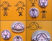 One Girl, Two Outfits - 3 hand carved stamps
