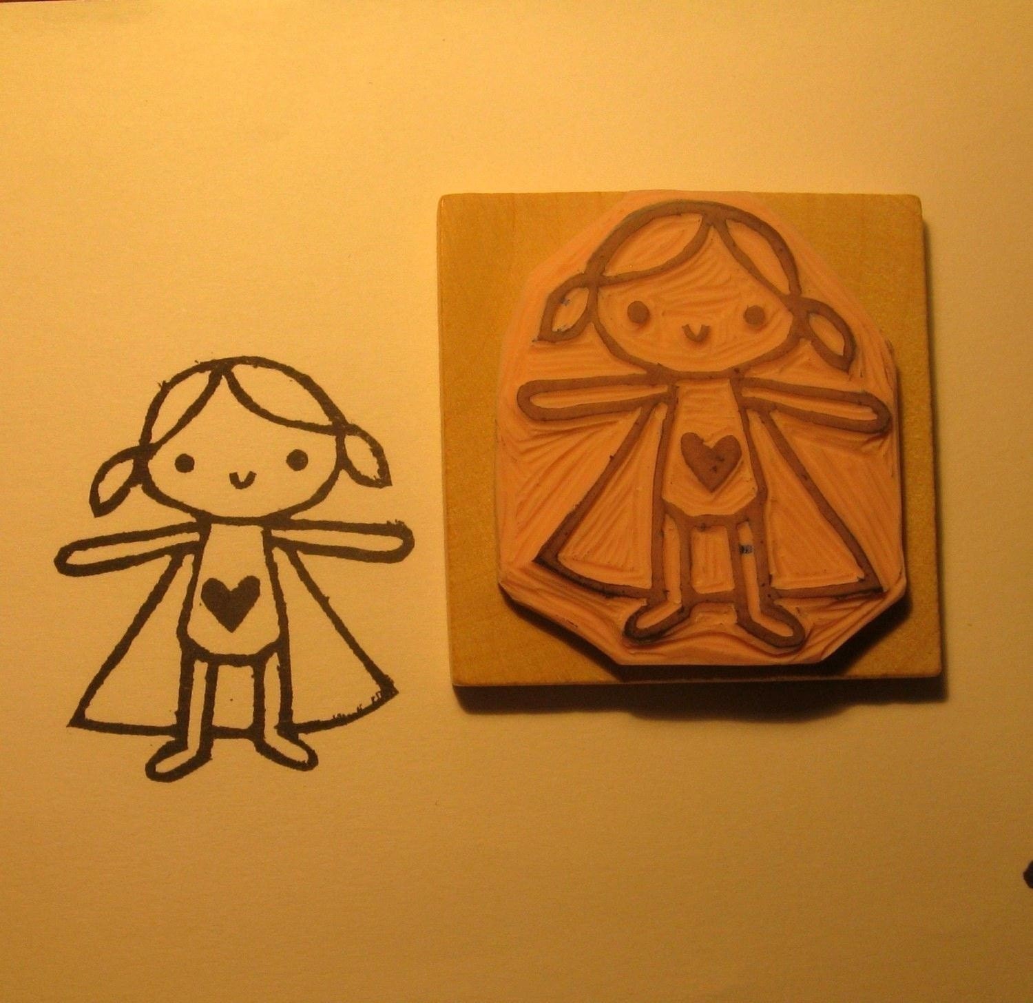 Super Hero Cutie - hand carved stamp