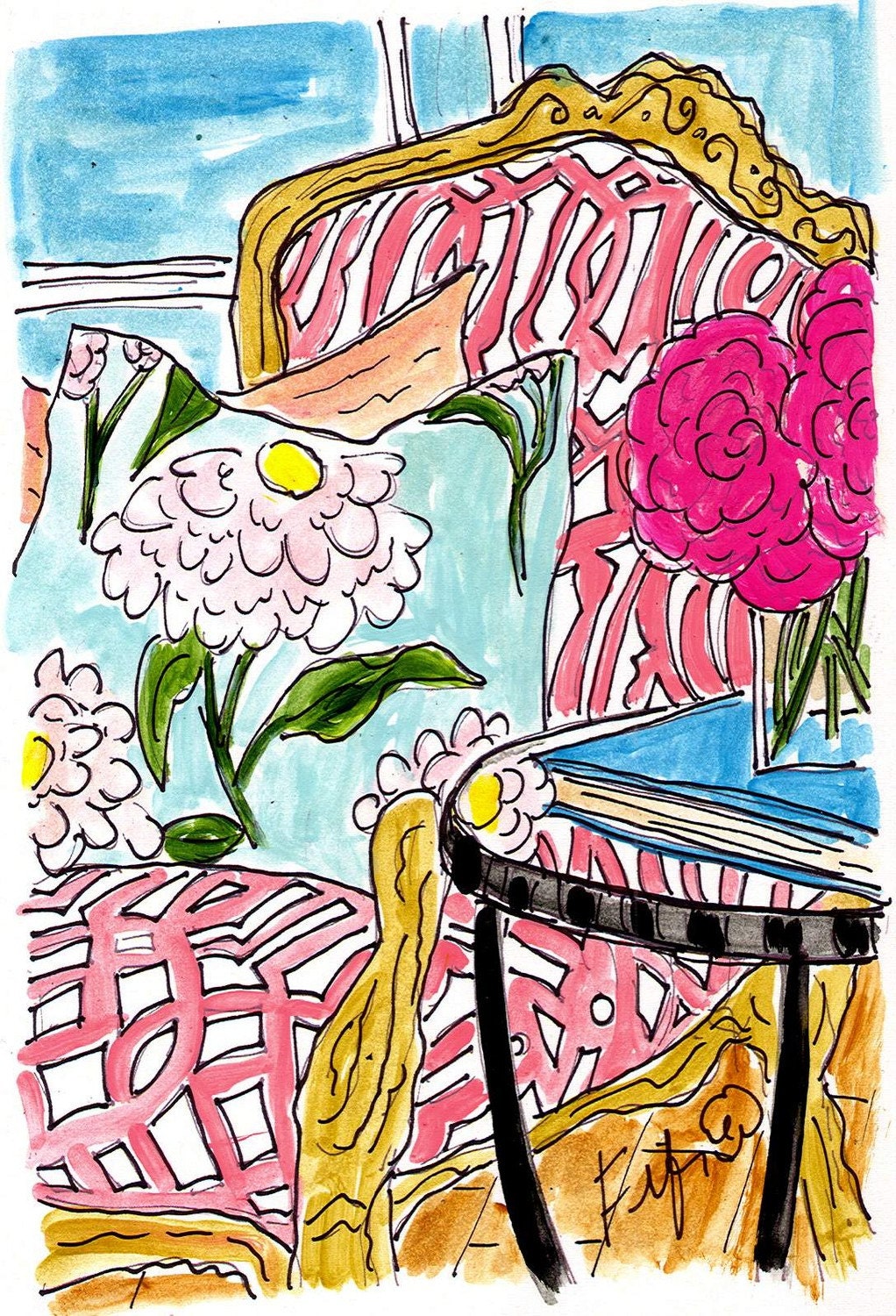PINK Fleurs on Turquoise Book
