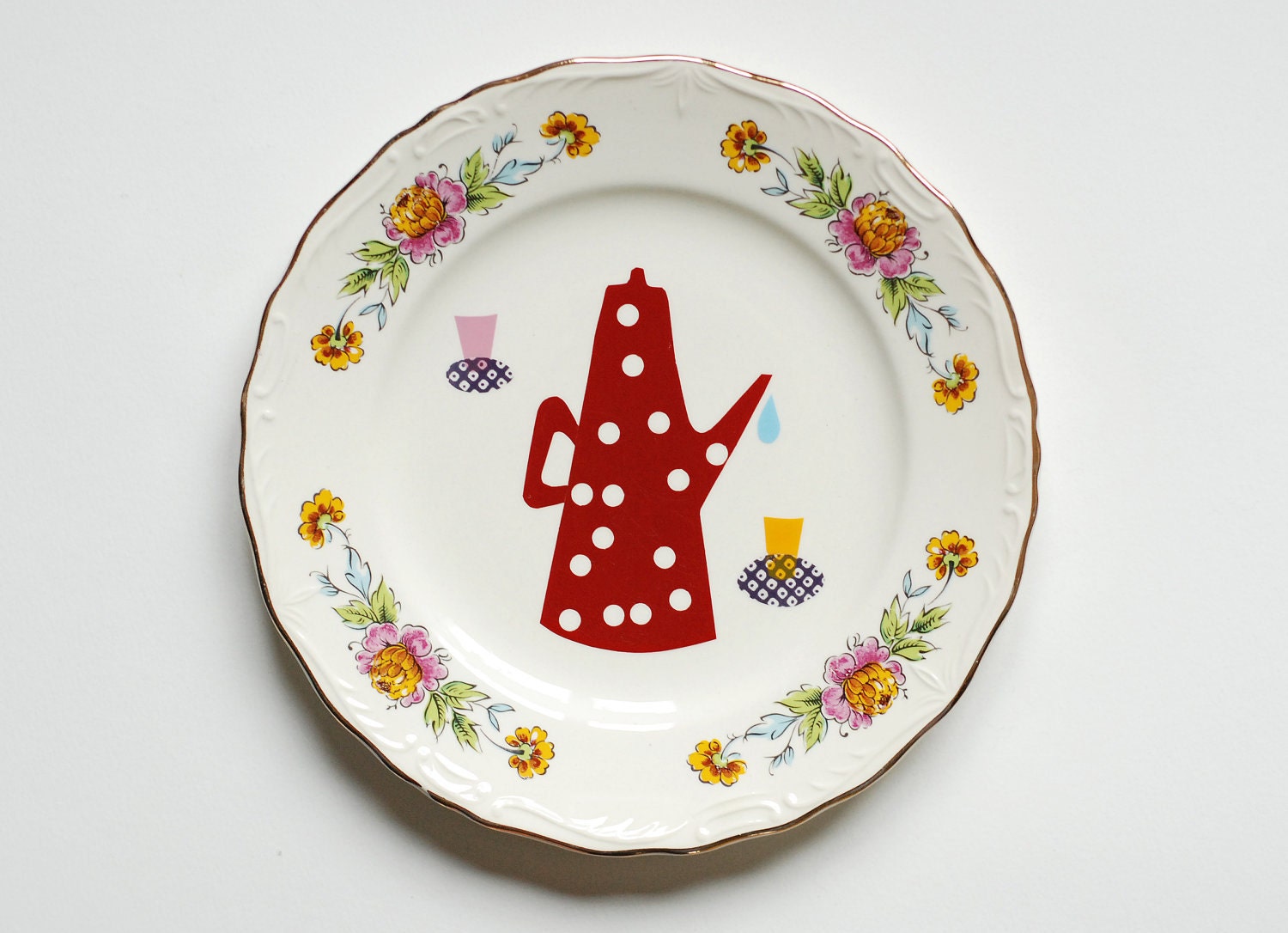 SALE The red polkadot teapot plate