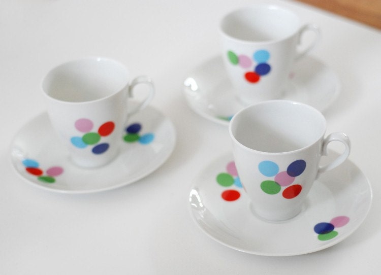 SALE Lots of dots three cup and saucer sets