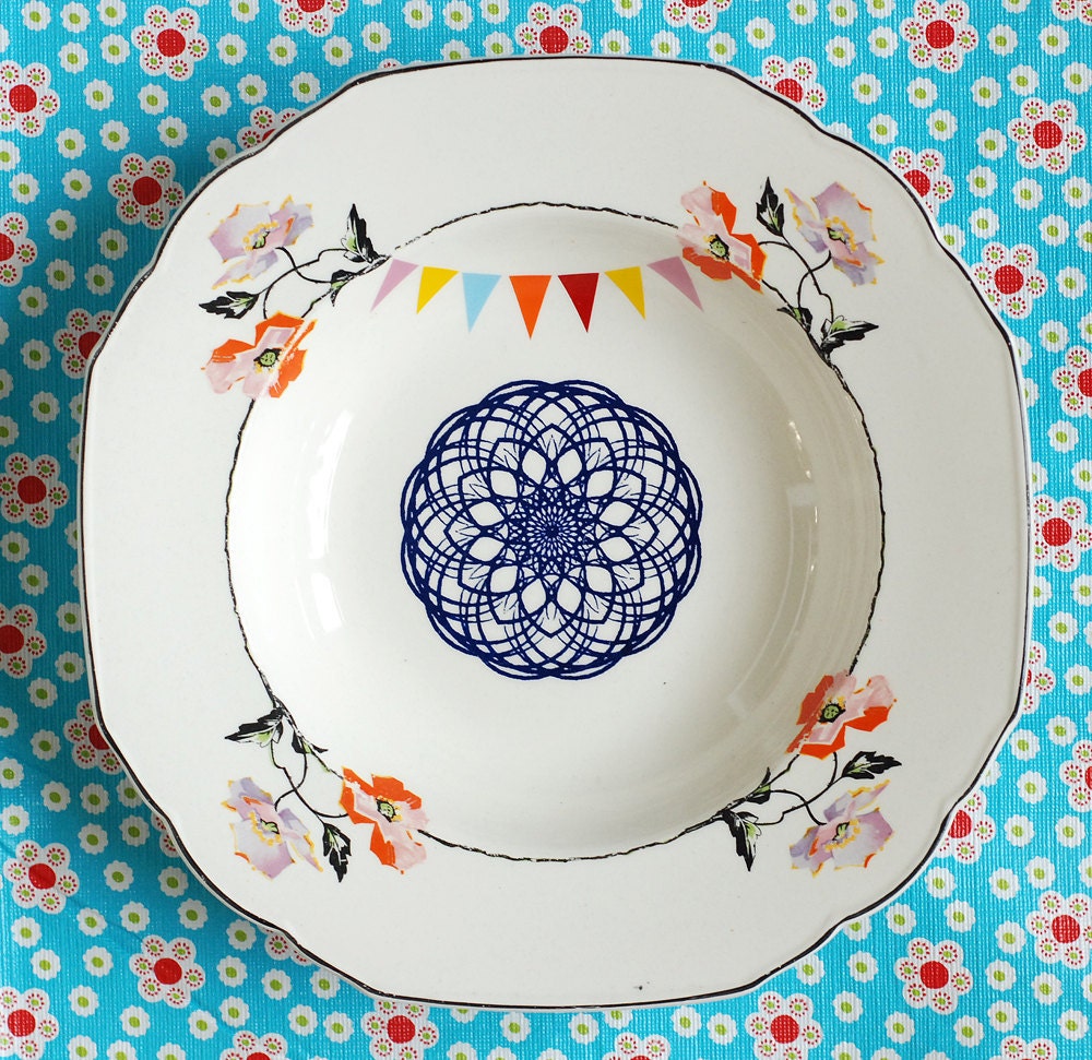SALE The peacock, flowers and bunting plate