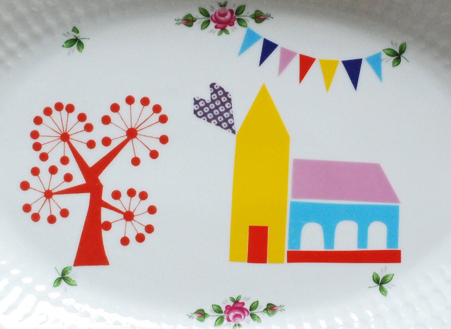 Little village church large serving platter