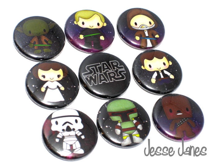 STAR WARS Inspired Pinback buttons - set of 9 assorted pin back buttons, badges, cabochons, magnets or toppers