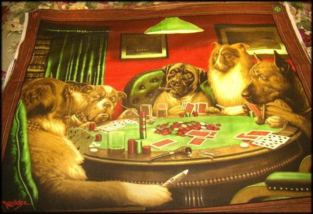 Fabric Dogs playing Poker Panel cotton NEW by SoZoeyBoutique