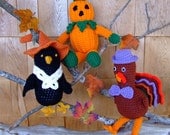 Crochet Pattern Fall Visitors Crow Pumpkin and Turkey