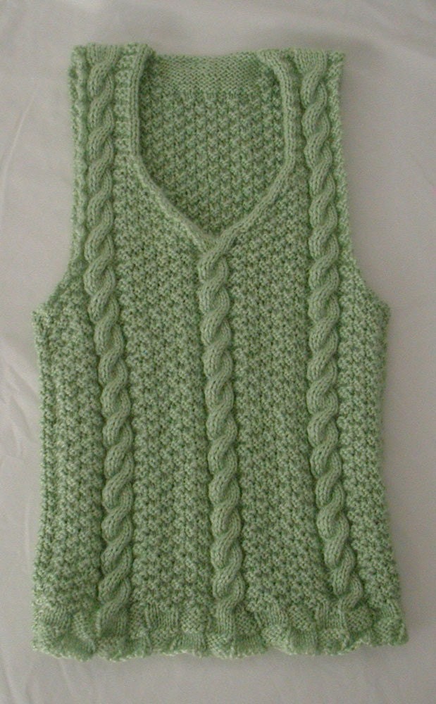 Aran Inspired Sweater Pattern -- Women's Pullover V-Neck Vest  Small Size