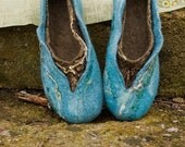 Women house shoes - Felted slippers TURQUOISE