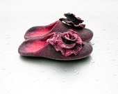 Women slippers and rose brooch - felted house shoes - Mothers day gift