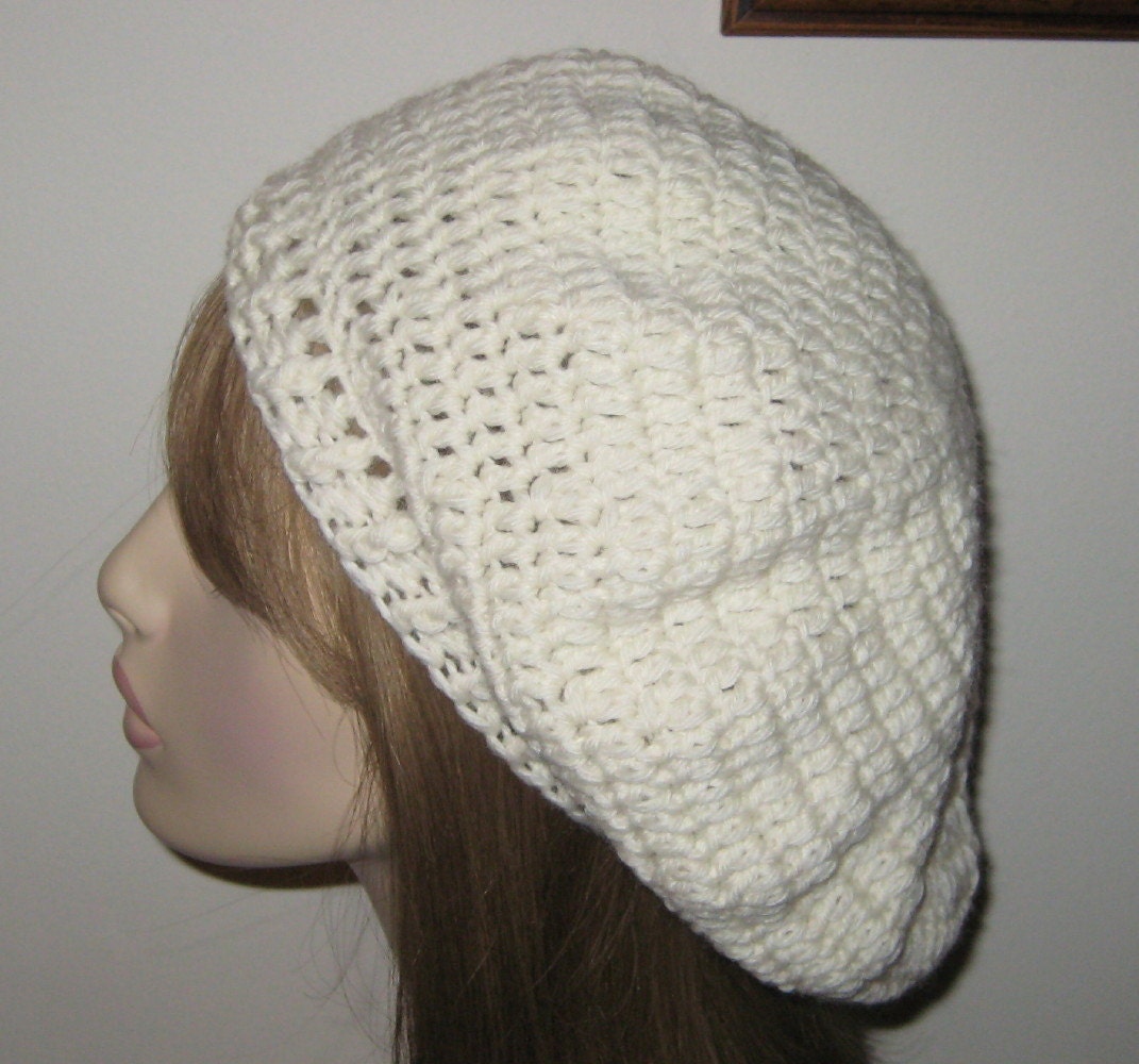 Off White Wool Slouchy Beret Dread Tam