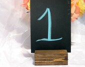Rustic Chalkboard Wedding Table Numbers with Wood Holders- Set of 10 (4 x 6)