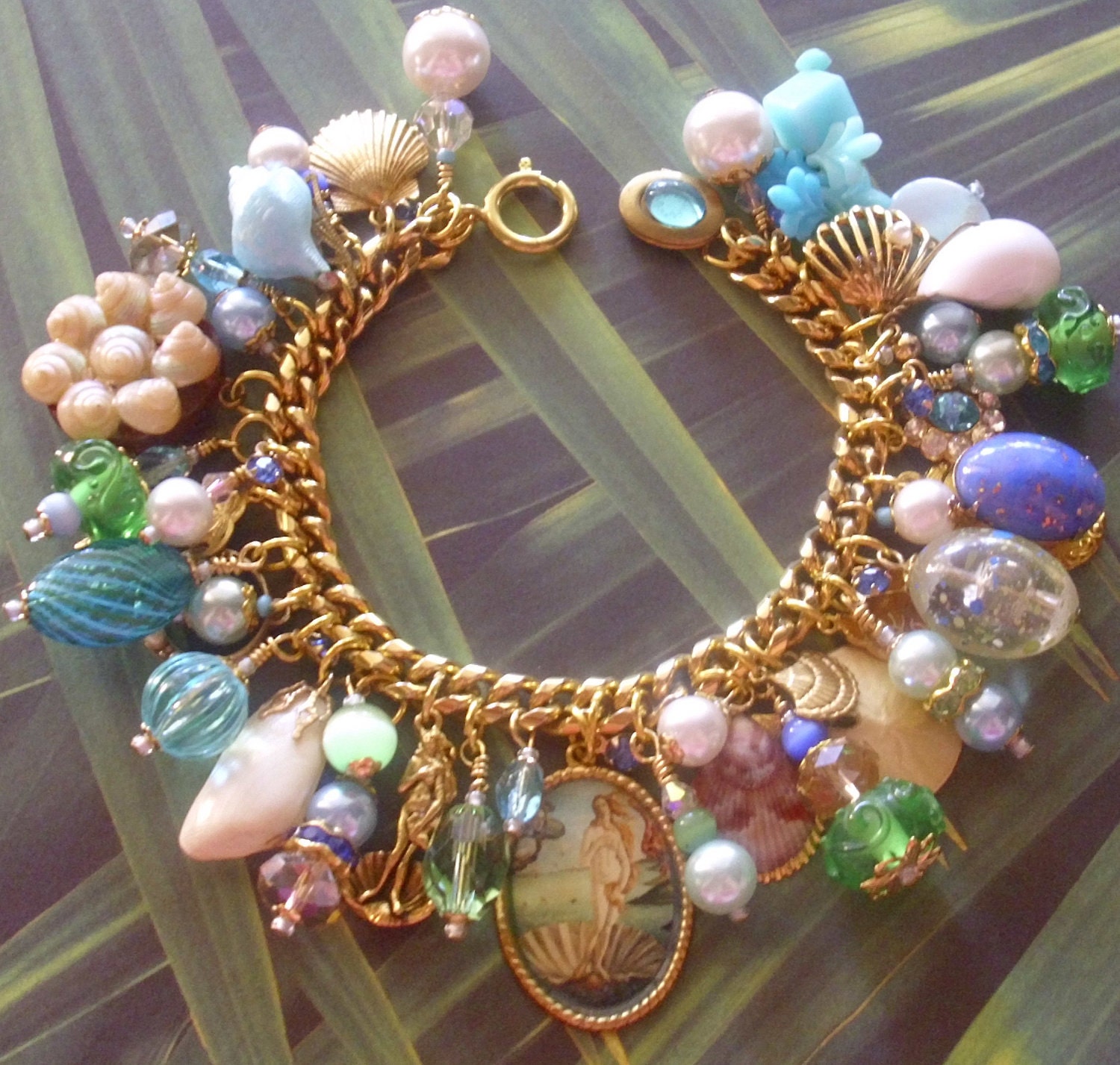 Bubbling Up From the Sea Venus Charm Bracelet ooak