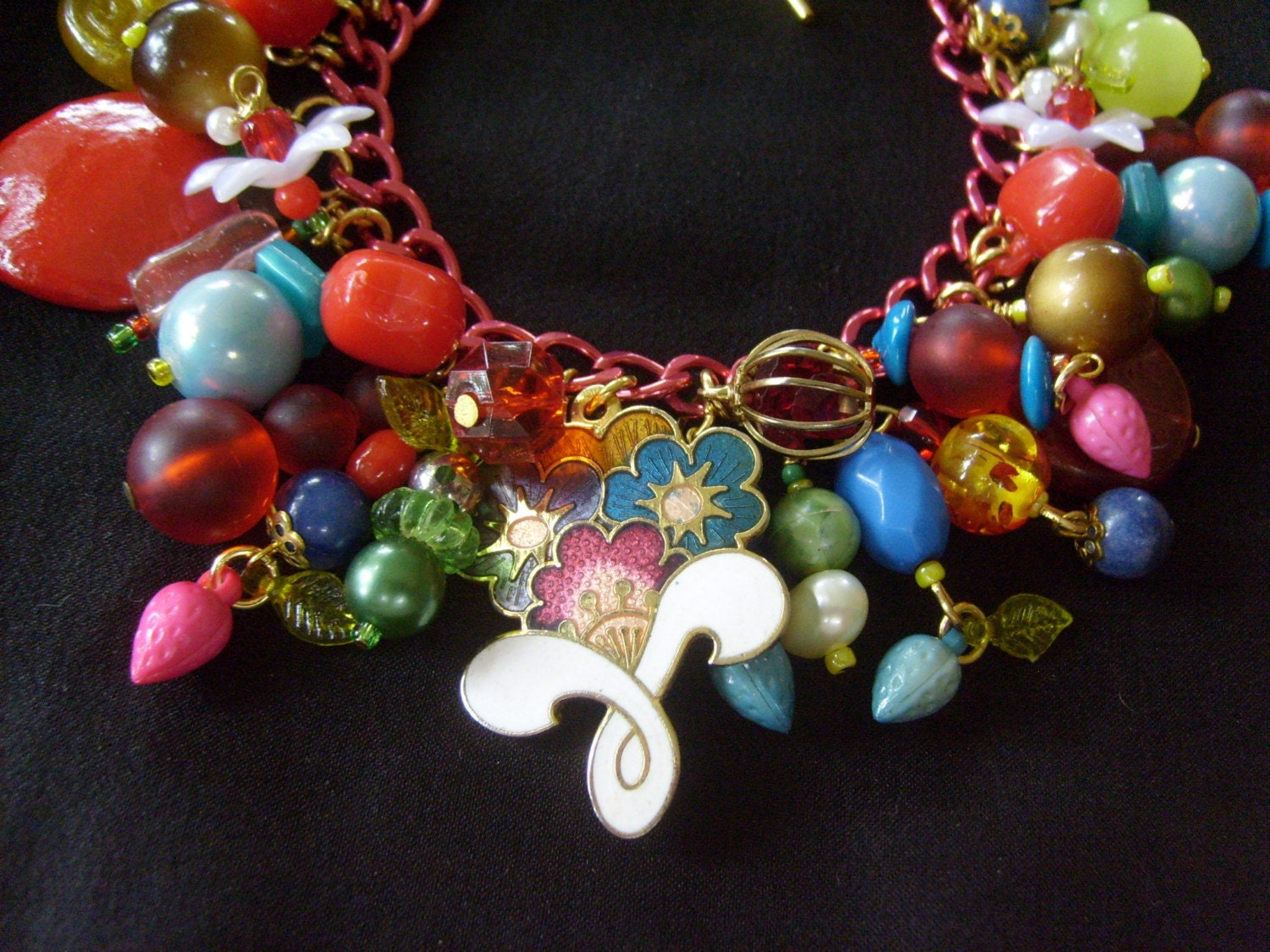 Fruit Salad and Flowers Charm Bracelet OOAK