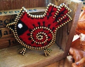 Felt and zipper Cardinal brooch