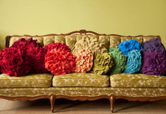 Custom color ruffle rose pillow LARGE - as seen on Daily Candy