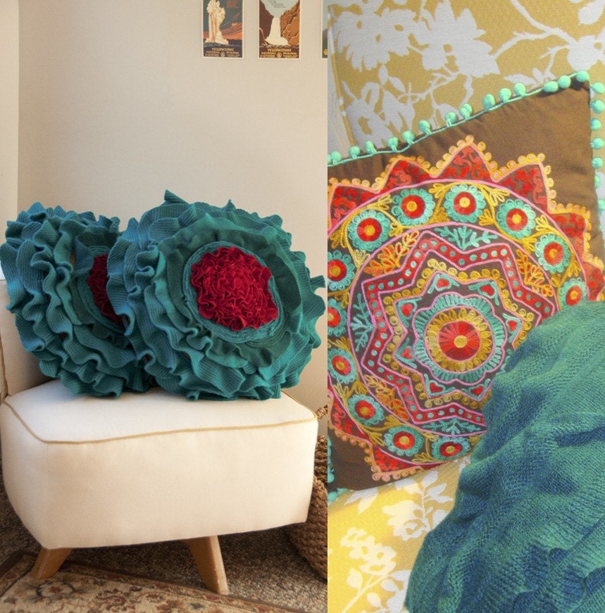 Custom color ruffle rose pillow SMALL - as seen on MSN.com GLO