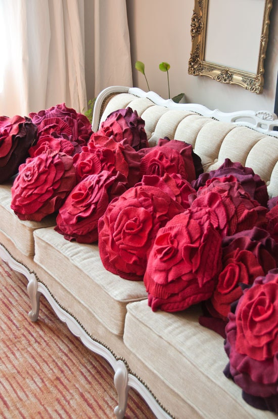 Red Ombre Ruffle Rose Pillow - Small