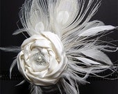 Made to order FLORENCE SPRING DOUBLE - Peacock bridal pure dupioni silk rose hairclip fascinator