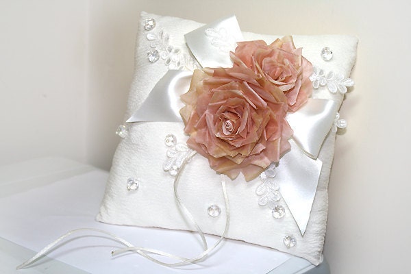 Ring bearer Pillow ANTIQUE PEACH  -   Handmade  couture flowers