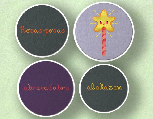 Happy Magic Wand. Set of Four Cross Stitch PDF Patterns