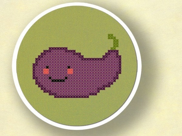 Cute Eggplant. Food Cross Stitch PDF Pattern