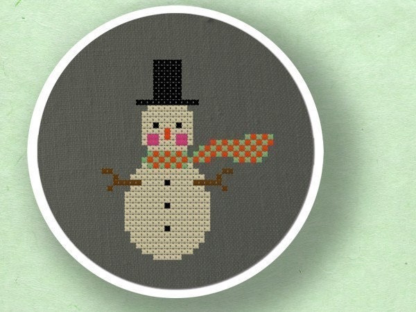 Scarfed Up Snowman. Winter Cross Stitch PDF Pattern