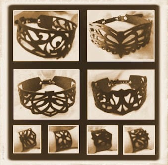 Leather Octopus Choker Necklace -  Black  Filigree Collar