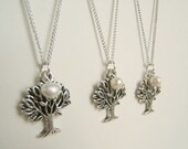 Tree of Life necklace silver plated pendant charm with freshwater pearl Simple Sweet