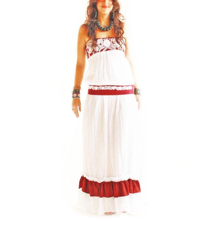 Flor de Jamaica Mexican Wedding Fiesta dress convertible embroidered corset and belt