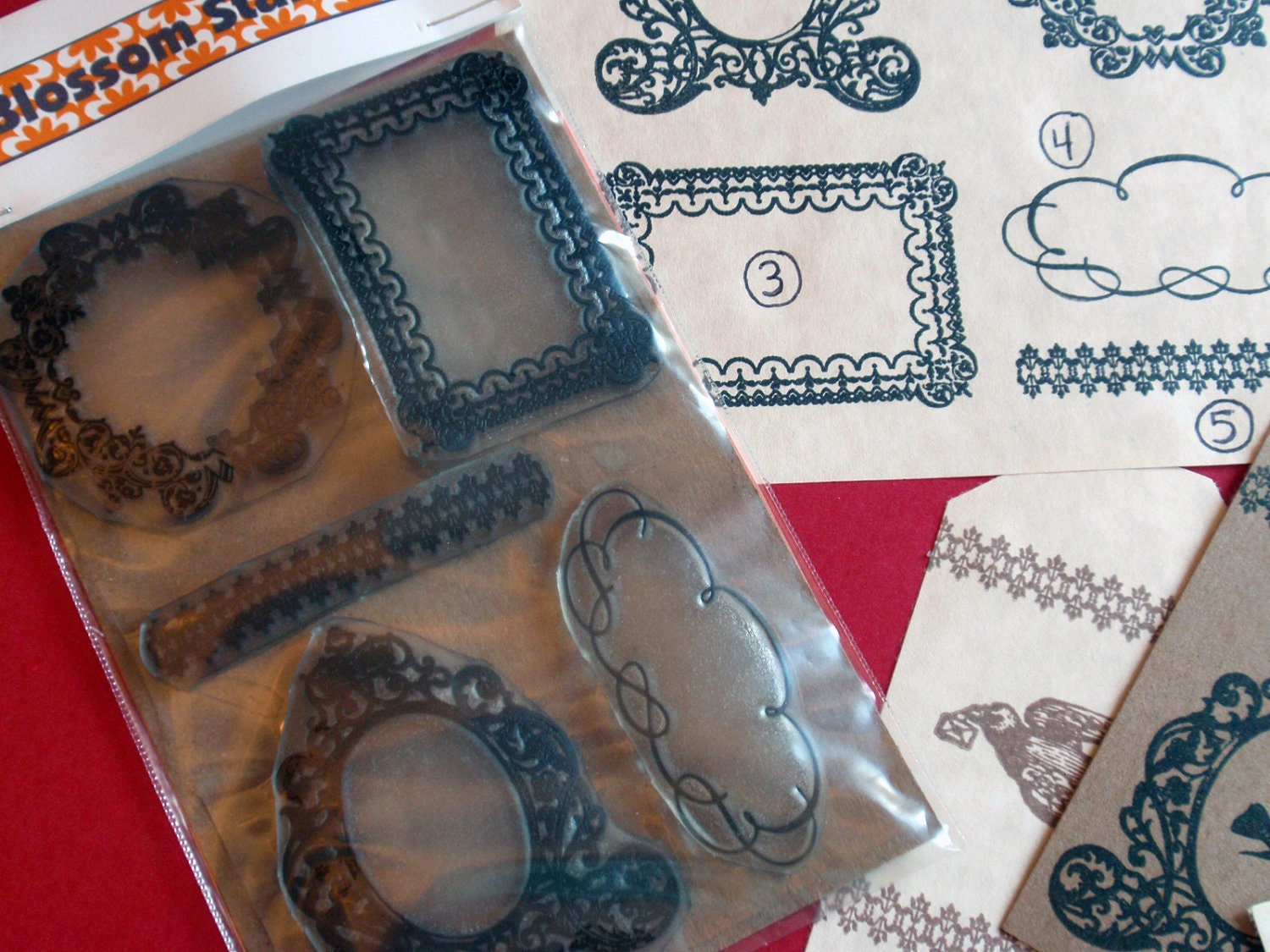 Antique Frames Borders  Rubber Stamp Set of 5 - plus OPTIONS - Handmade by Blossom Stamps