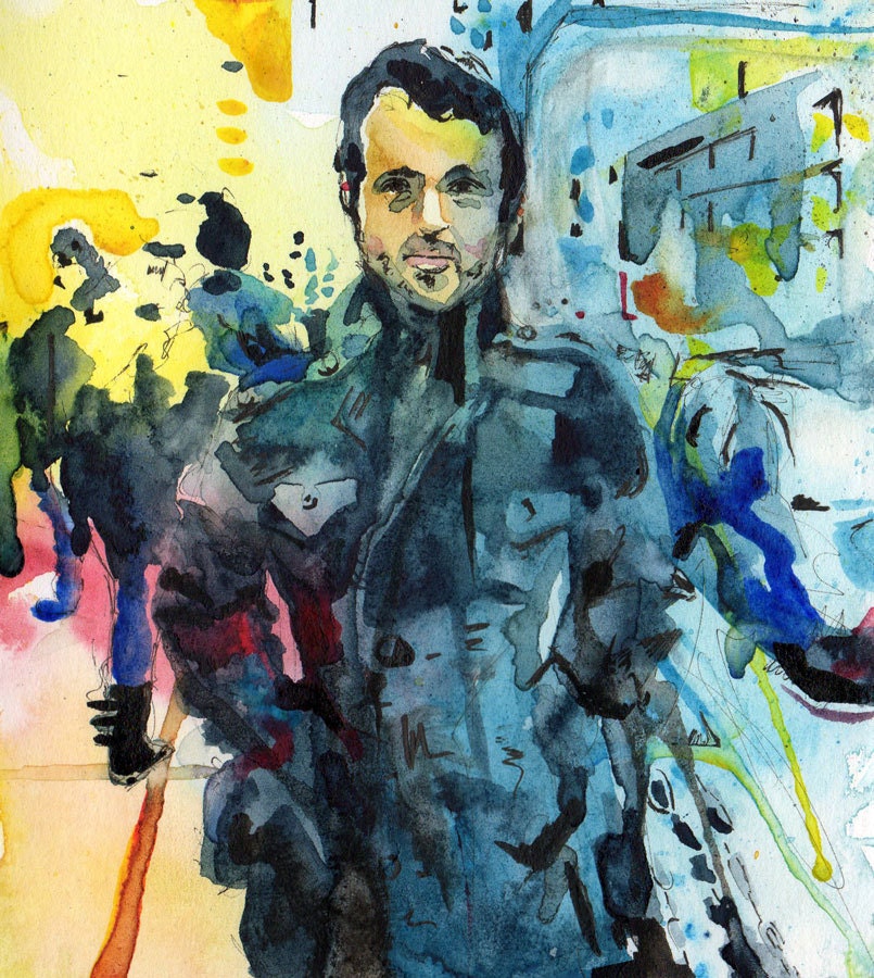 Original Watercolor and Ink Painting - Dribbble Dave - Portrait of a Man