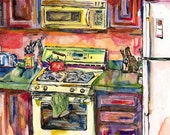 Spring Kitchen - Original Watercolor and Ink Painting