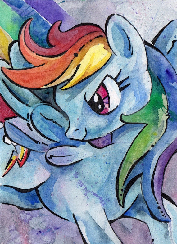 Rainbow Dash Print of Watercolor Painting by Jen Tracy - My Little Pony Friendship is Magic - Dazzling Dash
