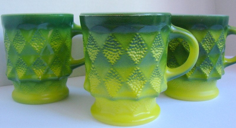 Vintage Lime Green Fire King Set of Five Kimberly Mugs