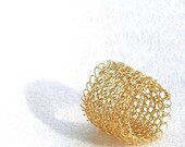 Wire crochet gold ring handmade elegant ring knitted jewelry wide band unique jewellery metal custom ring