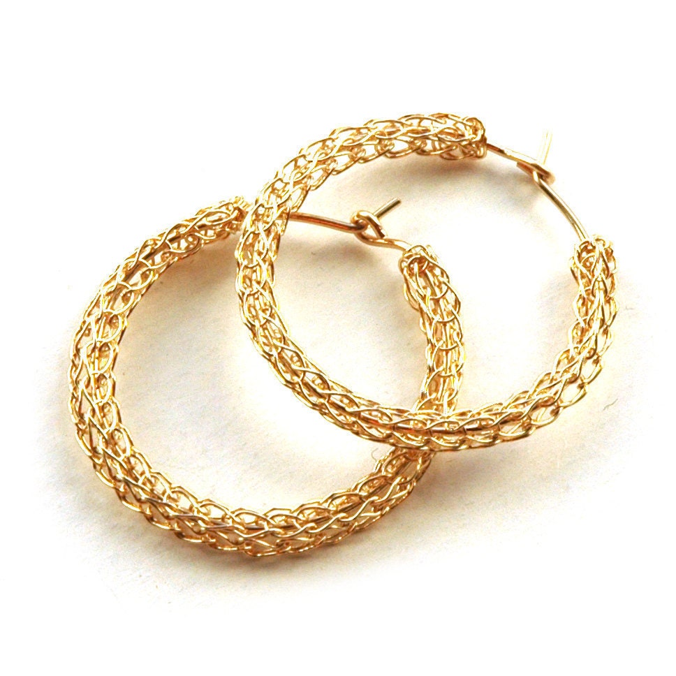 Medium crochet gold HOOP earrings handmade casual hoops unique hoop gold earring jewelry handmade fashion