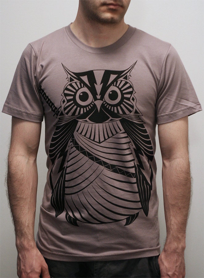 Samurai Owl - Organic Cotton Mens t shirt / Unisex t shirt  printed with ECO ink on American Apparel t shirt ( Owl shirt )